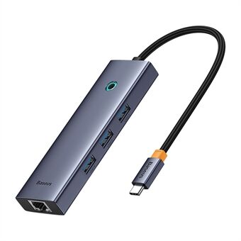 BASEUS BS-OH109 4-i-1 Type-C Förlängningsdockningshub med HD 4K Video Output, 3xUSB 3.0, RJ45 Ethernetport - Rymdgrå