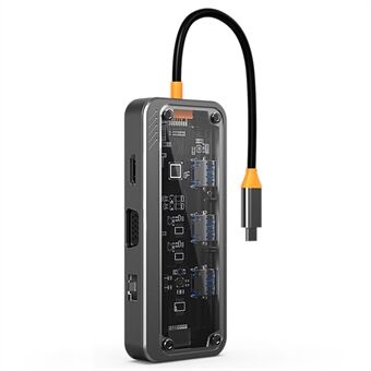 SW10V 10-i-1 dockningsstation Typ-C till PD+HD+USB3.0+USB2.0*2+SD+TF+RJ45+VGA+3.5mm Audio USB-C Hub Converter