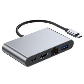 2322 Aluminiumhölje Typ-C Hub med RJ45 + 4K / 30HZ HD + USB 3.0 + PD 100W laddningsport