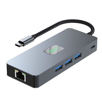 2401 8-i-1 Type-C Hub Dockningsstation med Gigabit Ethernet, 3x USB 3.0, 2x HD, DP, PD 100W Port