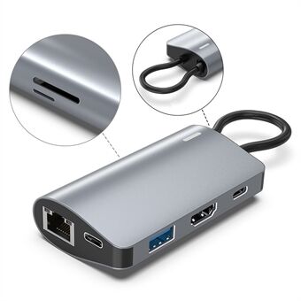 2395-07 USB-C Hub 7-Port Dockningsstation med 4K HD, 100W PD, USB 3.0, RJ45, SD / TF Kortläsare