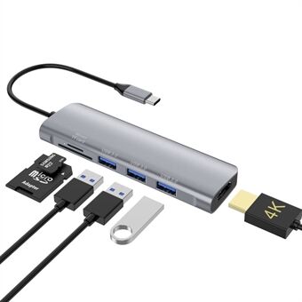 YSTC9058 6 i 1 multifunktions USB C Hub Höghastighetsdataöverföringsadapter USB C till USB3.0 HDMI TF SD Converter