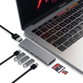 YSTC0150B 8 i 1 USB C Hub Höghastighetsdataöverföringsadapter Multifunktions bärbar omvandlare kompatibel med Thunderbolt 3/HDMI/USB 3.0