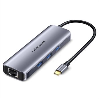 MINDPURE HU010 8-i-1 USB-C Hub Aluminiumslegering Laptop Dockningsstation, USB3.0x3+HD+PD+SD+TF+RJ45