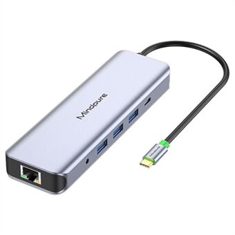 MINDPURE HU012 11-i-1 Multi-Funktion Dockningsstation Laptop USB-C Hub, USB3.0x3+3.5mm AV+PD+HDx2+VGA+SD+TF+RJ45