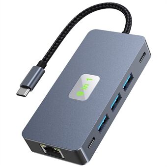 2318 Type-C Hub med 3xUSB 3.0 + HD Video Utgång + 2xKortläsare + PD 100W + RJ45 Ethernet + USB-C Datakonverterare