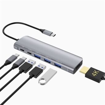 YK9038 6-i-1 Type-C HUB 3*USB3.0+HDMI+PD+USB-C Multifunktionshubb