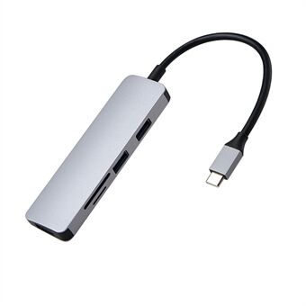 5-i-1 Type-C- Hub med 3 USB 3.0-portar + TF / SD-kortläsare för Macbook Laptop