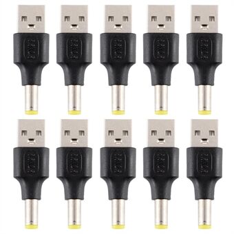 10 st likströmskontakt 5,5 x 2,5 mm hane till USB 2.0 hane-adapter