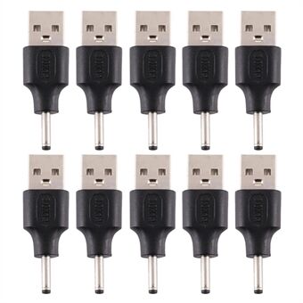 10 st likströmskontakt 3,0 x 1,1 mm hane till USB 2,0 hane-adapter