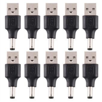 10 st likströmskontakt 5,5 x 2,1 mm hane till USB 2.0-adapter