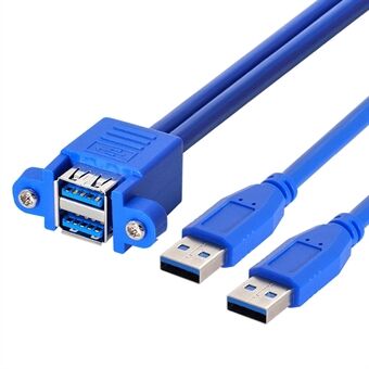 U3-104 50 cm Dual USB 3.0 Hane till Stapelbar Dual USB Hona-förlängningskabel med skruvpanelmonteringshål