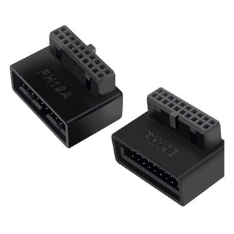 U3-091 PH19A + PH19B 2st USB 3.0 20Pin hane till hona förlängningsadapter Upp och ned vinklad 90 graders overmold-omvandlare