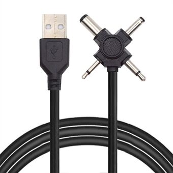 PW-010-MO 4-I-1 USB 2.0 till 5.5x2.5mm 4.0x1.7mm Mono 3.5mm 2.5mm kontaktladdningskabel, 1.5m