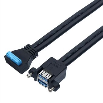 0,5 m förlängningskabel med dubbelskiktad USB3.0-kontakt med fast skruvhål till 20-pin böjd kontakt.