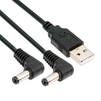 U2-077-RI 1.5m USB Typ-A Hane till Dubbel 5,5x2,1mm DC 5V Strömkontakt Splitter med Höger Vinkel 90 Grader Kontakt Laddkabel