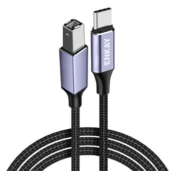 Längd:1m ENKAY Type-C till USB 2.0 B Printer Kabel USB-C Scanner Nylonflätad Sladd för Dator Laptop - Svart