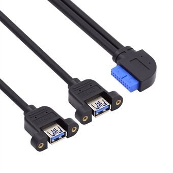 U3-088-LE 90 graders vinklad 19Pin 20Pin Header till USB 3.0 Dual Ports Hona Skruvmonteringstyp Kabel 5Gbps sladd