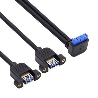 U3-088-UP Vinklad 19Pin 20Pin Hane till Dual USB 3.0 Hona 5Gbps Kabel Skruvmonteringstyp Sladd