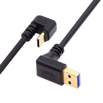 UC-101-DN 0.3m USB3.0 Typ-A till USB-C Ström- och datakabel med 90-graders nedåt riktad motsatt U-formad typ.