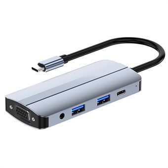 JUNSUNMAY JSM-HUB013 Type-C dockningsstation 8-i-1 bärbar USB-C Hub Adapter Type-C splitter till HD+VGA+4K HD Video+3,5 mm ljud