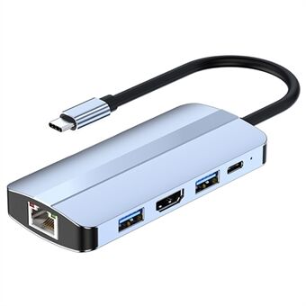 JUNSUNMAY JSM-HUB014 Bärbar Type-C dockningsstation 8-i-1 USB-C Hub Adapter RJ45 100 Mbps + HD Splitter 4K HD Video Converter