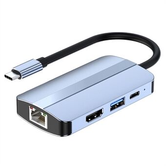 JUNSUNMAY JSM-HUB003 Typ-C Hub Adapter 6-i-1 USB-C Dockningsstation Splitter Stöd för 4K HD-video, 100 Mbps, 87W PD Laddningskonverterare