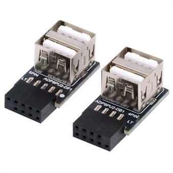 U2-029-AF002 2st / Uppsättning 9Pinn 10Pinn Moderkort Honhuvud till Dual USB 2.0 Hon Adapter Horisontell Typ