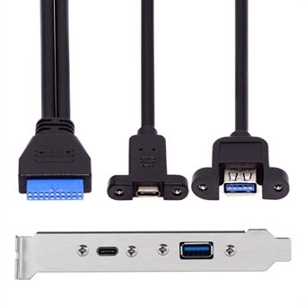 UC-020-AC USB3.0 Moderkort 19/20-stifts till USB-C Typ-C & USB 3.0 Dubbla Portar Hona PCI-E Bakpanel 5Gbps Kabel