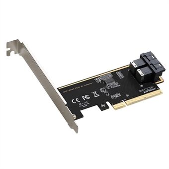 TXB127 SFF8639 Interface 2-port Solid State Drive (SSD) Adapter Board to PCLEX8 to 2 U.2 Expansion Card can be translated to Swedish as:

TXB127 SFF8639-gränssnitt 2-port fast state Drive (SSD) Adaptedakort till PCLEX8 till 2 U.2 expansionskort.