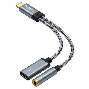 CABLECREATION CD0857 2-i-1 Typ-C Guldpläterad Hane till Typ-C Hona + 3,5 mm Hona Adapterkabel