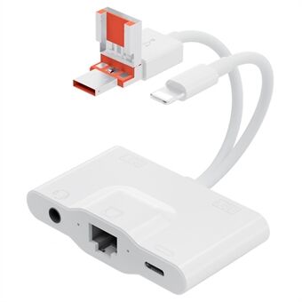 NK1033TL Pro USB + Typ-C + iP till Dual USB 2.0 / USB-C / 3.5 mm / Ethernet Adapter för Bärbar dator Surfplatta Smartphone