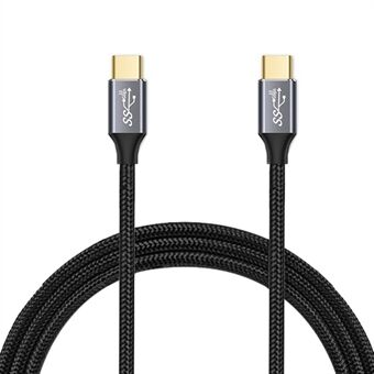 1 m USB C till USB C-kabel USB 3.1 Gen2 10 Gbps PD 100 W nylonflätad fullfunktionskabel av typ C (hane till hane)