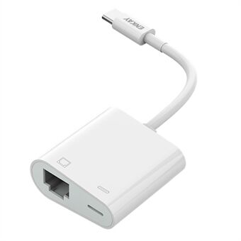 ENKAY HAT- Prince Typ-C hane till typ-C hona + RJ45 Ethernet-portar Converter Portable 2 i 1 USB C+RJ45 Ethernet Adapter Kabelkontakt Stöd 100 Mbps överföring