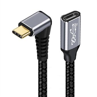 UC-058-UP-0.5M 90-graders vinklad USB-C USB 3.1 Typ-C hane till hona förlängningsdatakabel Aluminiumlegeringskontakt Flätad sladd