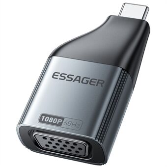 ESSAGER VGA till Type-C HD Video Adapter Aluminiumlegeringsomvandlare för Monitor HDTV Projektor