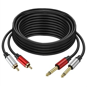 3m Dubbel 1 / 4 tum TS till Dubbel RCA Stereo Ljudkabel 2x 6.35mm TS till RCA Hane Adapterkabel