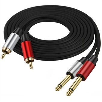 1m Dual 1 / 4 tum TS till Dual RCA Stereo Audio Kabel 2x 6,35mm TS till RCA Hane Adapter Kabel