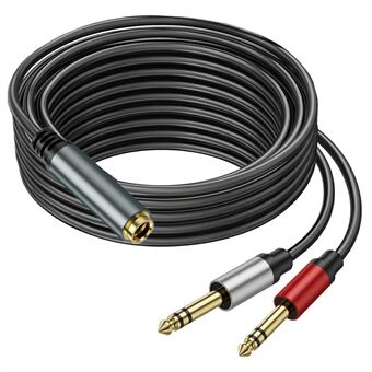 5m 6.35mm Hona Jack till 2x 1/4 Tum Hane Kontakt Stereo Audio Adapter Högtalare Y-splitter Kabel