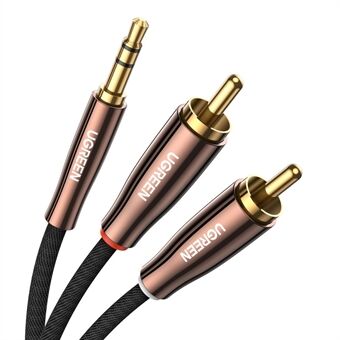 UGREEN 80846 1,5-meters 3,5 mm hane till 2RCA hane stereoljudkabel 24K guldpläterade kontakter för smartphones / högtalare / hi-fi-förstärkare / HDTV / MP3-spelare