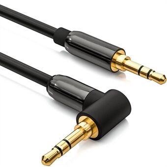 1,5 m rivsäker PVC-skal AUX-linje L-formad vinklad 3,5 mm Audio hane till hane linbana Stereo AUX guldpläterad sladd