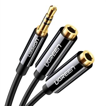 UGREEN 20816 20 cm 3,5 mm hane till dubbel 3,5 mm honadapter AUX-kabel Guldpläterade kontakter Flätad koppartråd för PC/Bärbara datorer/Smartphones - Svart