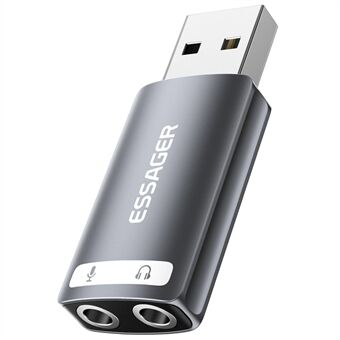 ESSAGER USB till dual 3,5 mm ljudadapter headset extern stereoljudkortomvandlare