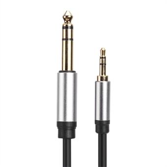 1 m omvandlingssladd 3,5 mm hane till 6,35 mm hane TRS-jack Stereo Aux-kabel för mixerförstärkare