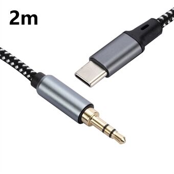 2m USB-C hane till 3,5mm hane ljudadapterkabel flätad hörlurs bilstereo anslutningssladd