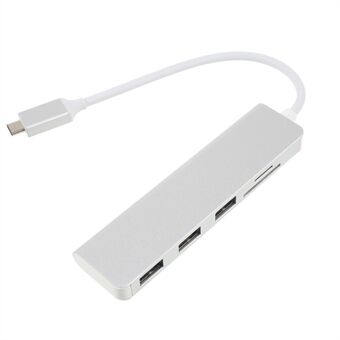 Multifunktionell aluminiumlegering 5-i-1 Type-C Hub med TF / SD-kortläsare + 3 USB 3.0-portar för MacBook Pro