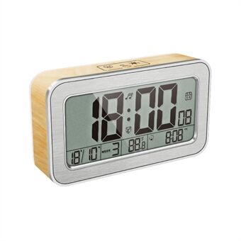 Digital Wood Grain Snooze Väckarklocka Elektronisk väckarklocka Temperaturdisplay - Träfärg