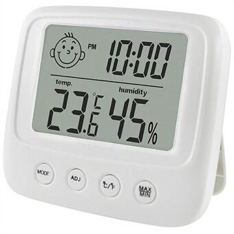 E0828 Leende Ansikte Digital Alarmklocka Multi-Funktion Hushålls Termometer Hygrometer (Ingen Bakgrundsbelysning)