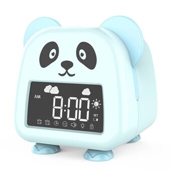 JS2726E Söt tecknad Panda Digital klocka för barn Kids Sovträning Väckarklocka med LED-nattljus - Babyblå