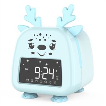 JS2726D Söt tecknad älg Kids Barn Sovträning Väckarklocka LED Nattljus Digital klocka - Babyblå